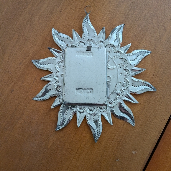 Vintage Boho Mexican Tin Punch Art Mirror, Sun And Moon/Celestial Theme - Picture 5 of 5